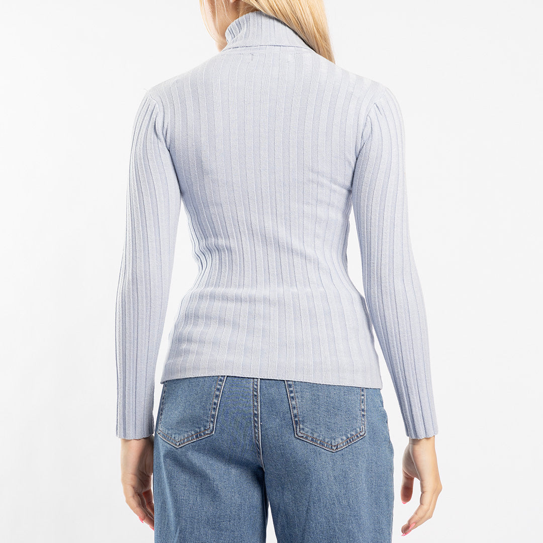 POWDER BLUE RIBBED POLO NECK JERSEY