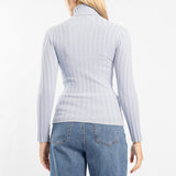 POWDER BLUE RIBBED POLO NECK JERSEY