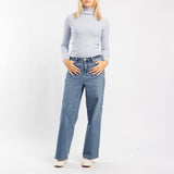 POWDER BLUE RIBBED POLO NECK JERSEY