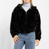 BLACK LONG SLEEVE FUR ZIP THRU JACKET