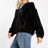 BLACK LONG SLEEVE FUR ZIP THRU JACKET