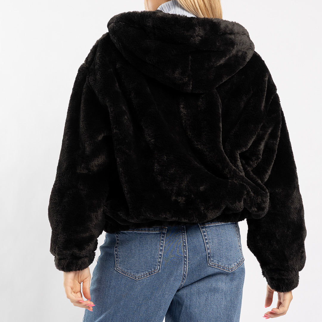 BLACK LONG SLEEVE FUR ZIP THRU JACKET