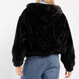 BLACK LONG SLEEVE FUR ZIP THRU JACKET