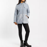 BLUE LONG SLEEVE QUILTED JACKET WITH ZIP DETAILS