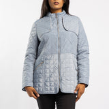 BLUE LONG SLEEVE QUILTED JACKET WITH ZIP DETAILS