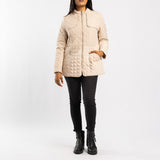 BEIGE LONG SLEEVE QUILTED JACKET WITH ZIP DETAILS