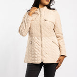 BEIGE LONG SLEEVE QUILTED JACKET WITH ZIP DETAILS