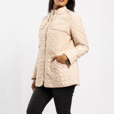 BEIGE LONG SLEEVE QUILTED JACKET WITH ZIP DETAILS