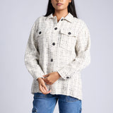 LADIES CREAM CHECK LONG SLEEVE SHACKET