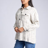 LADIES CREAM CHECK LONG SLEEVE SHACKET