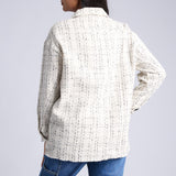 LADIES CREAM CHECK LONG SLEEVE SHACKET