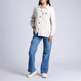 LADIES CREAM CHECK LONG SLEEVE SHACKET