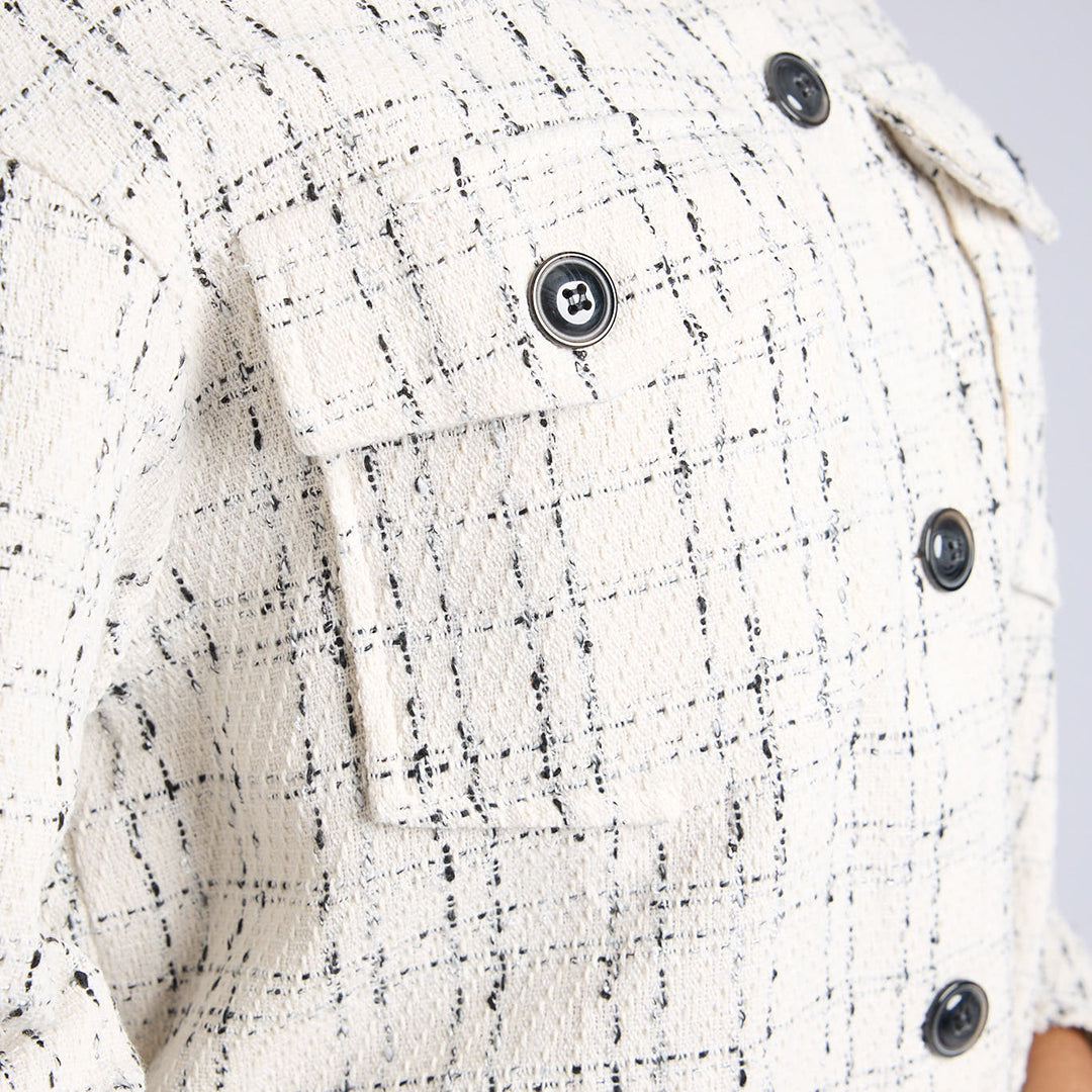 LADIES CREAM CHECK LONG SLEEVE SHACKET