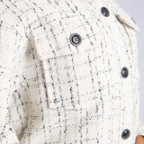 LADIES CREAM CHECK LONG SLEEVE SHACKET