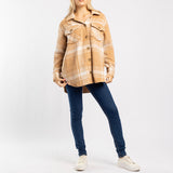 KHAKI CHECK LONG SLEEVE SHACKET
