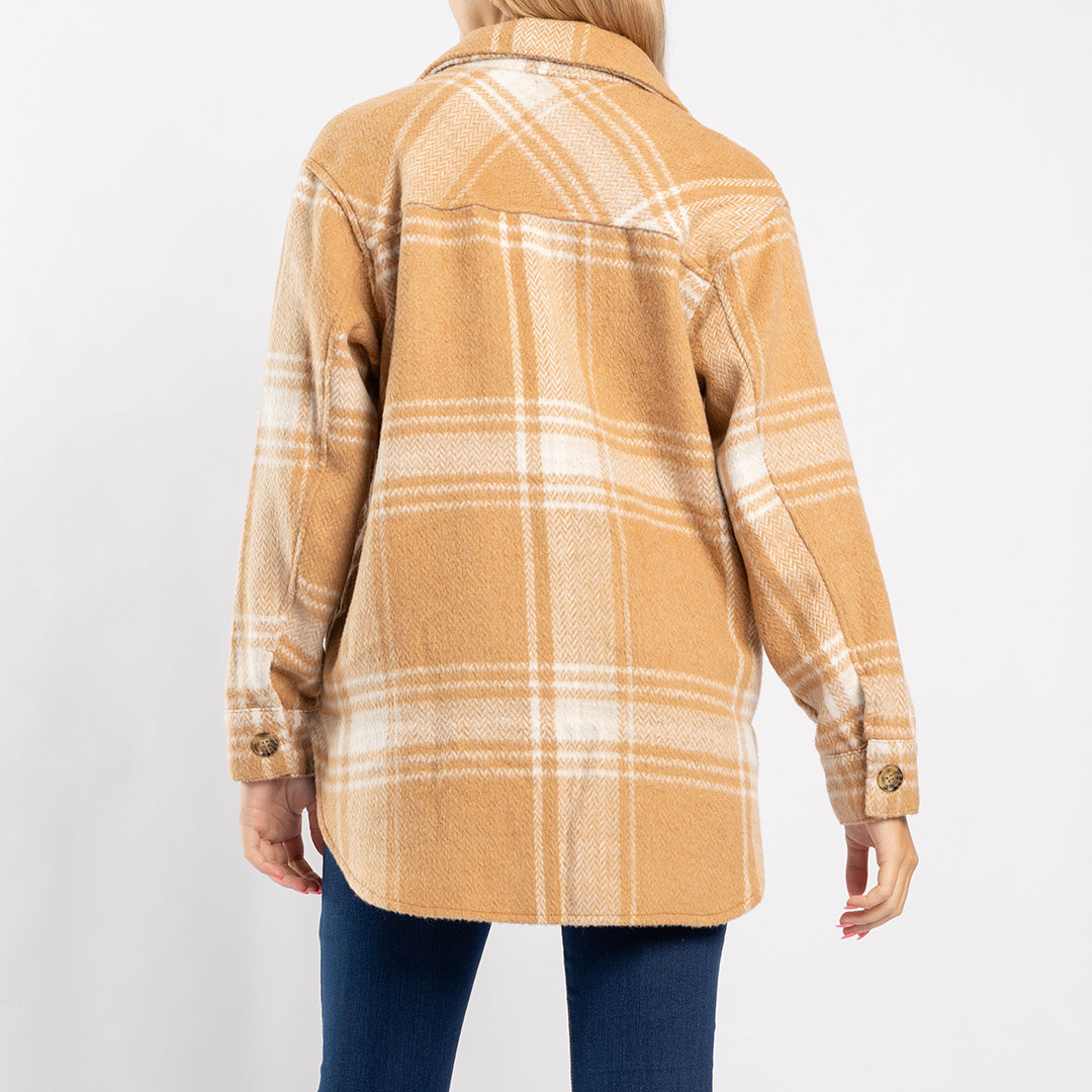 KHAKI CHECK LONG SLEEVE SHACKET