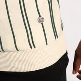 MENS BASIC SUPPLY CREAM/GREEN EMBROIDED STRIPE KNIT GOLFER