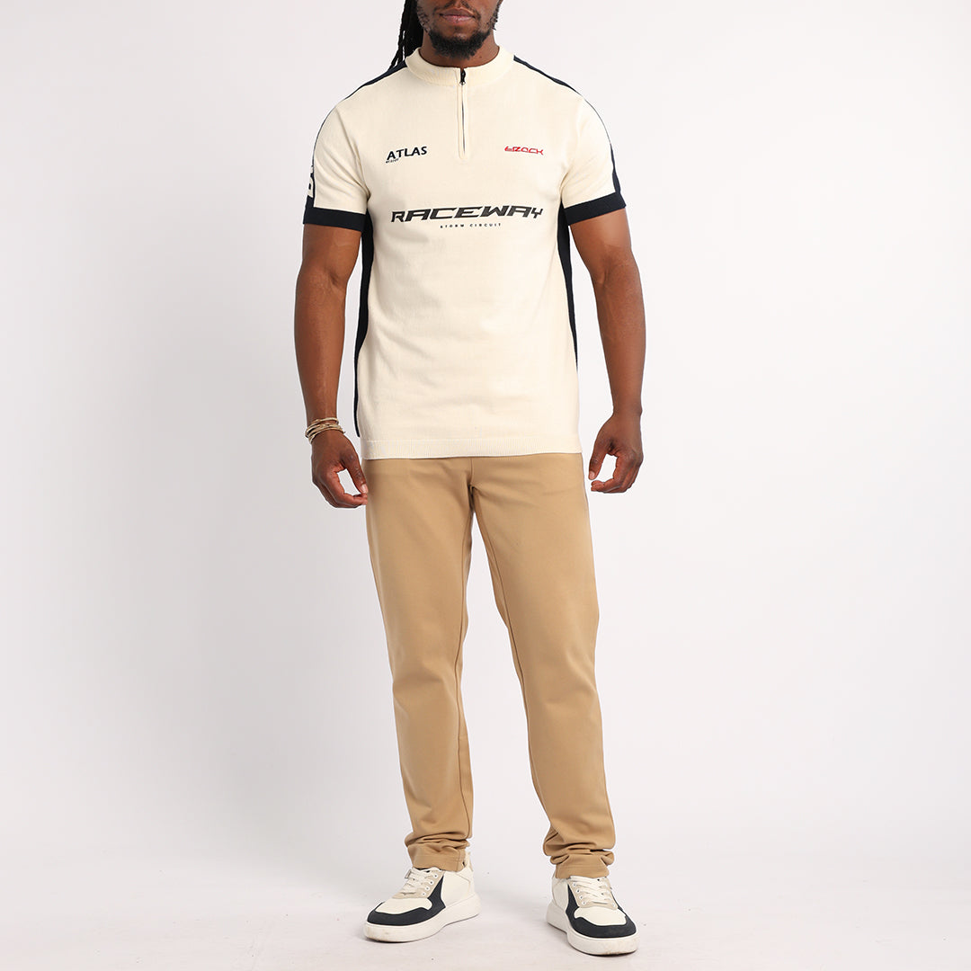 MENS BASIC SUPPLY CREAM/NAVY 1/4 ZIP GOLFER