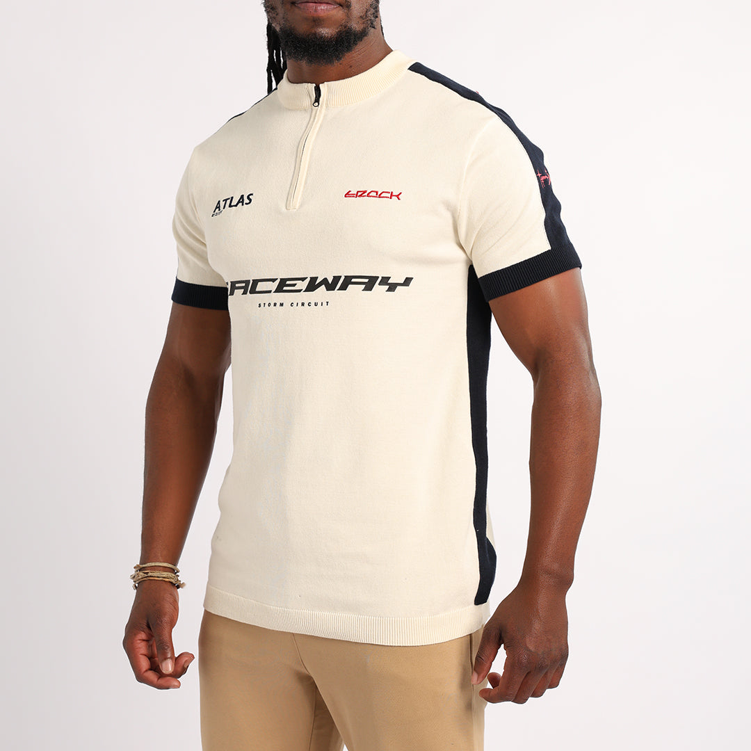 MENS BASIC SUPPLY CREAM/NAVY 1/4 ZIP GOLFER