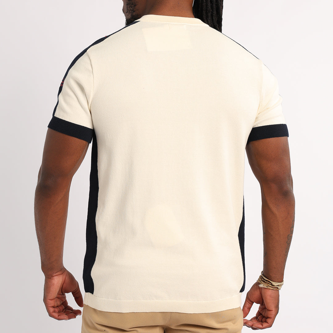 MENS BASIC SUPPLY CREAM/NAVY 1/4 ZIP GOLFER