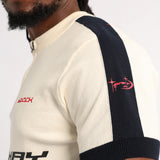 MENS BASIC SUPPLY CREAM/NAVY 1/4 ZIP GOLFER