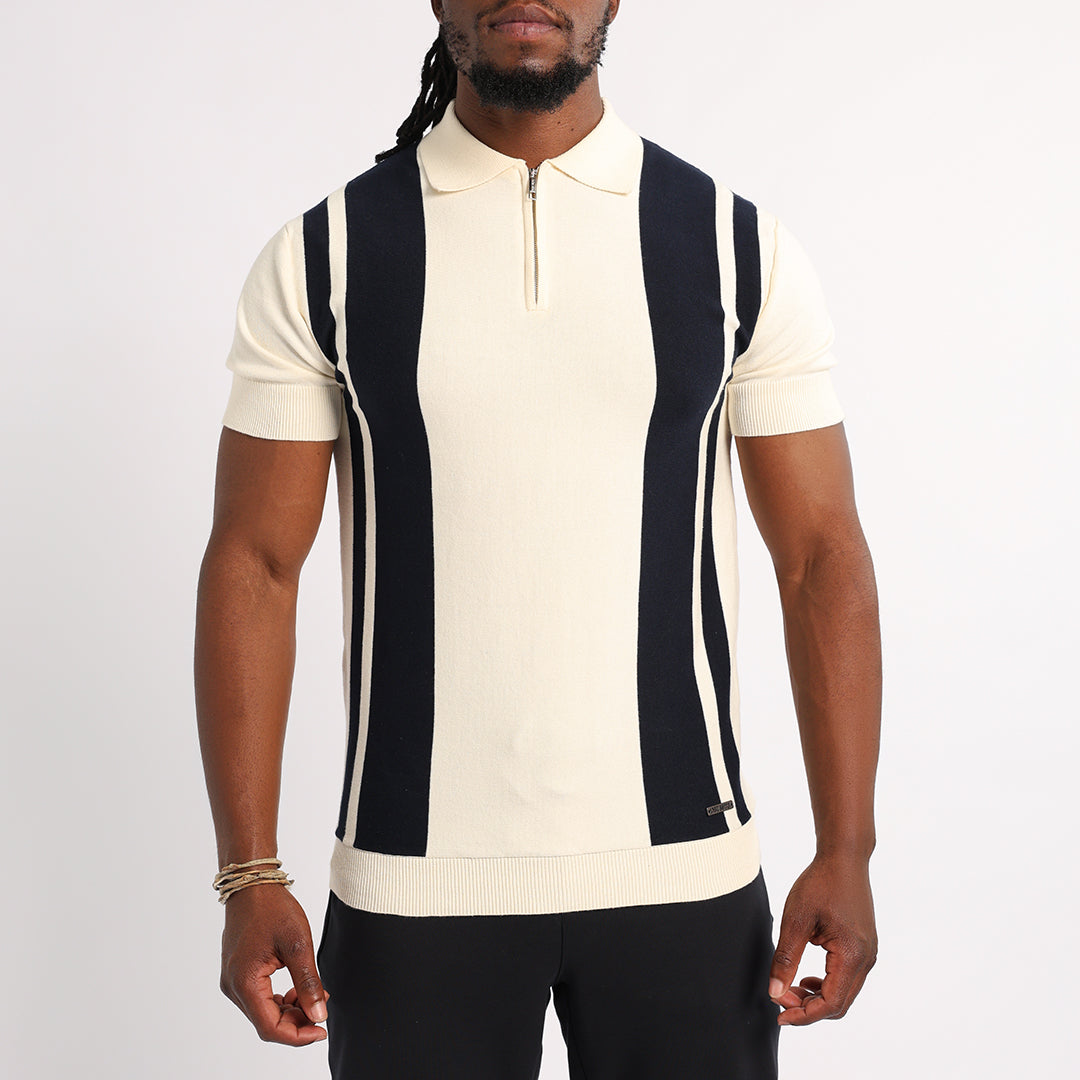 MENS BASIC SUPPLY  NAVY/WHITE 1/4 ZIP KNIT GOLFER