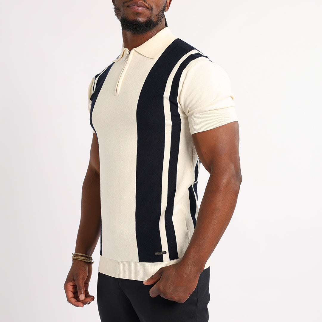 MENS BASIC SUPPLY  NAVY/WHITE 1/4 ZIP KNIT GOLFER
