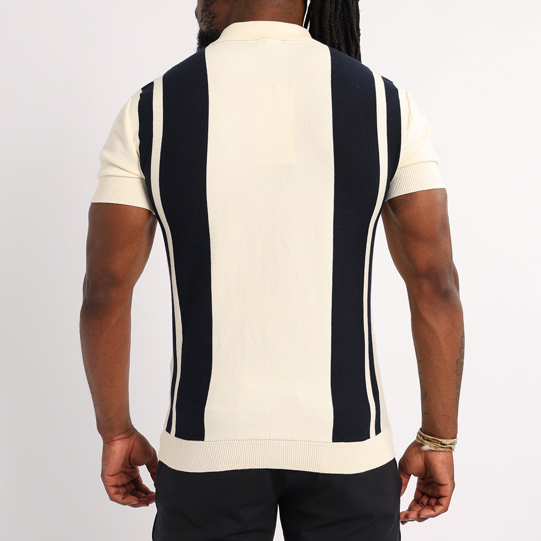 MENS BASIC SUPPLY  NAVY/WHITE 1/4 ZIP KNIT GOLFER