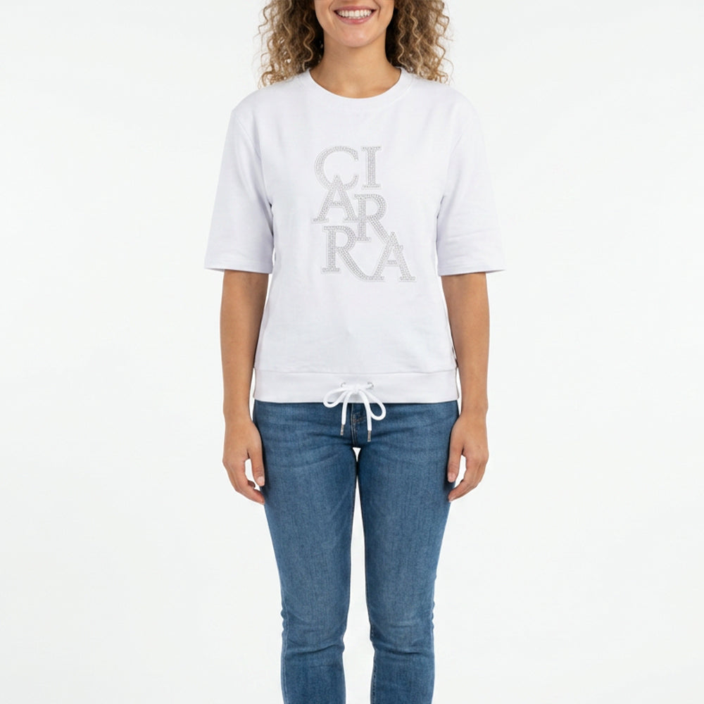 LADIES WHITE DRAWSTRING SWEATER
