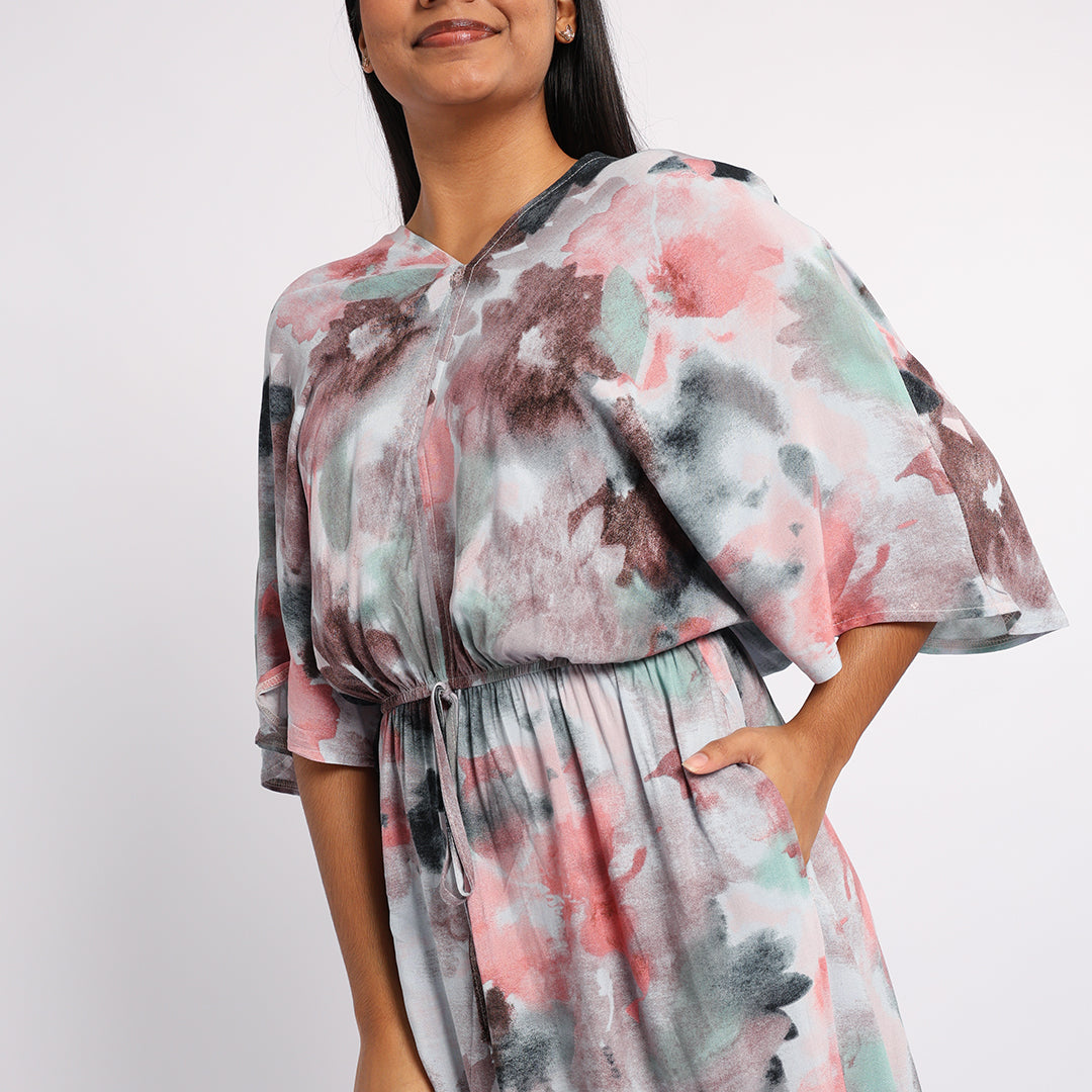 BLUE PRINTED KAFTAN DRESS
