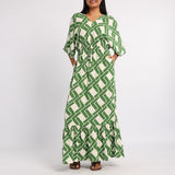 GREEN PRINTED KAFTAN DRESS