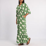 GREEN PRINTED KAFTAN DRESS