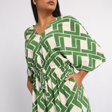 GREEN PRINTED KAFTAN DRESS