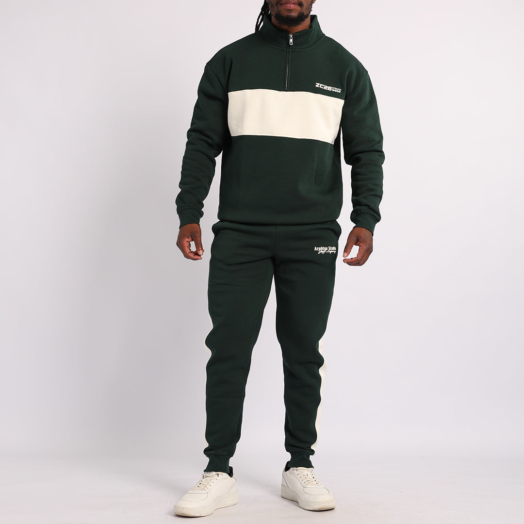 MENS ZAFF EMERALD/WHITE 1/4 ZIP SWEATER (COLOURBLOCK)