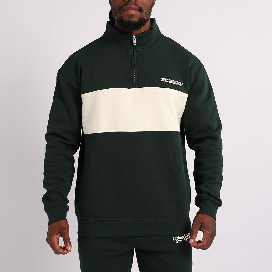 MENS ZAFF EMERALD/WHITE 1/4 ZIP SWEATER (COLOURBLOCK)