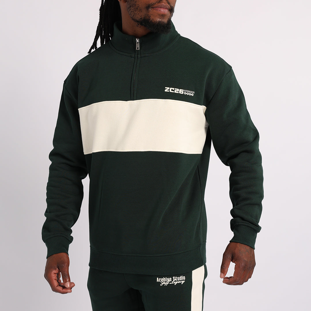 MENS ZAFF EMERALD/WHITE 1/4 ZIP SWEATER (COLOURBLOCK)