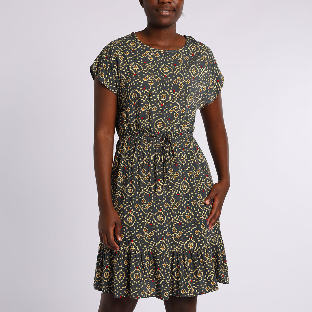 LADIES ALORA SAGE TENNIS PRINTED FRILL DRESS(RAYON CHALLIS)