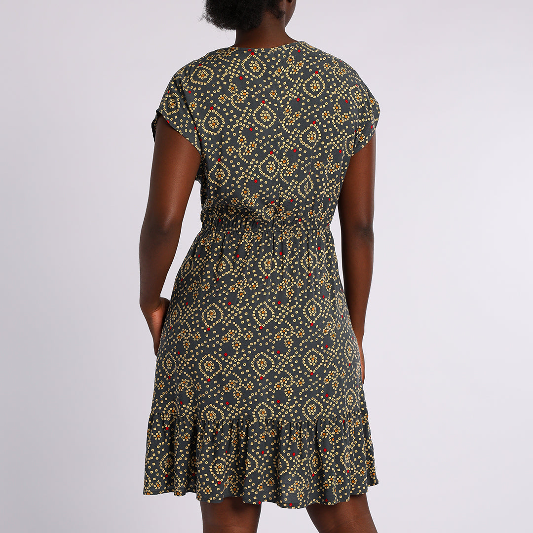 LADIES ALORA SAGE TENNIS PRINTED FRILL DRESS(RAYON CHALLIS)