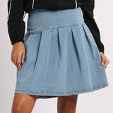 Denim Pleated Skirt