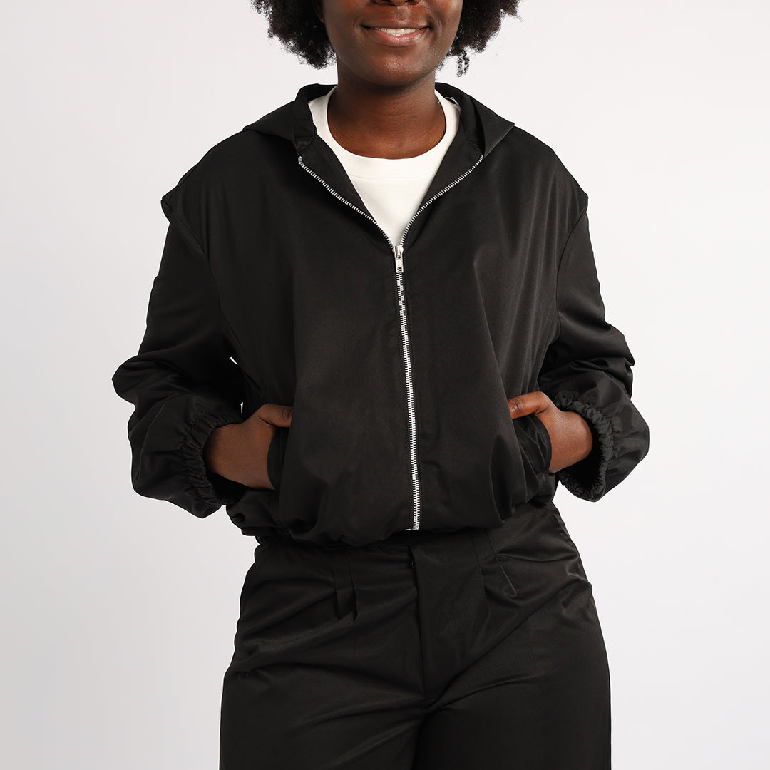 LADIES BLACK HOODED JACKET