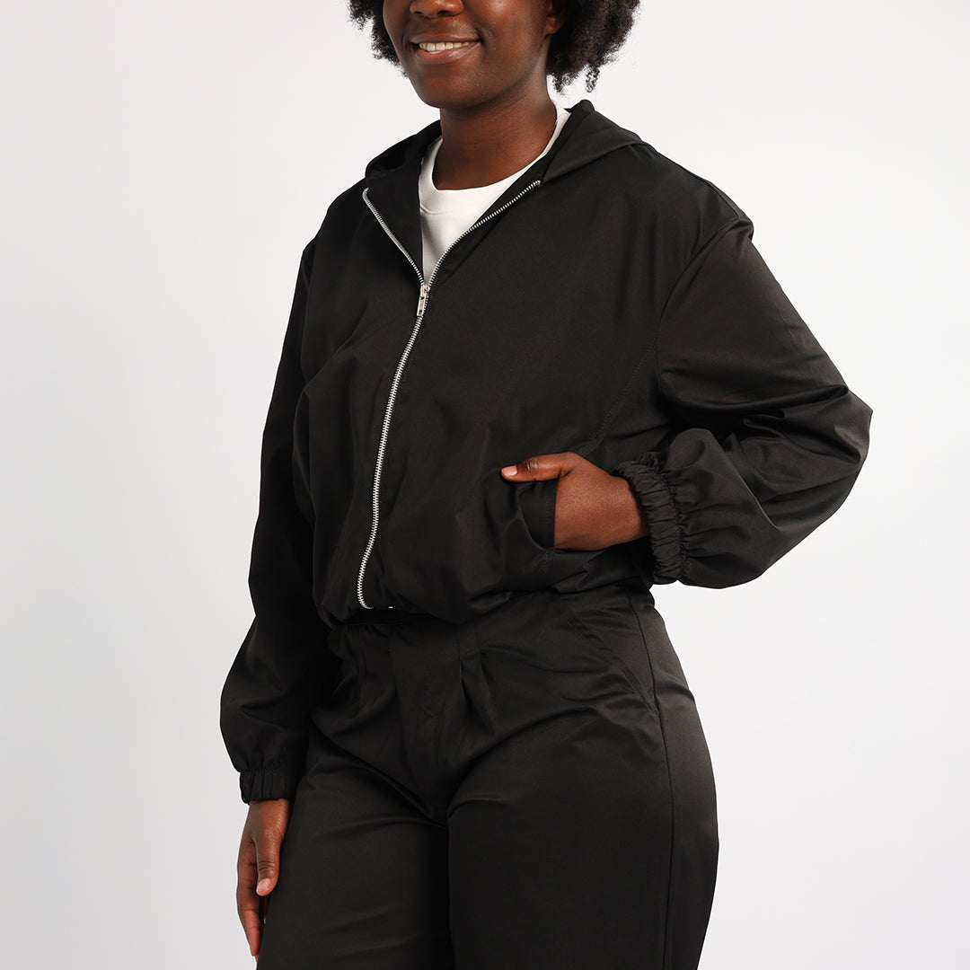 LADIES BLACK HOODED JACKET