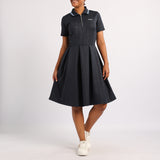 LADIES NAVY PLEATED SCUBA DRESS