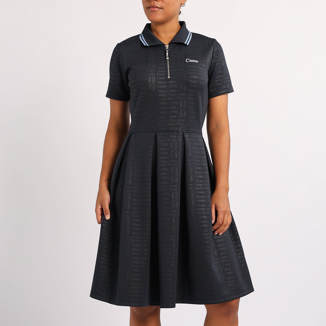 LADIES NAVY PLEATED SCUBA DRESS