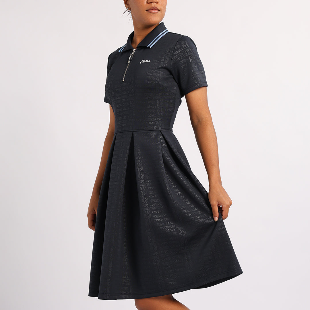 LADIES NAVY PLEATED SCUBA DRESS