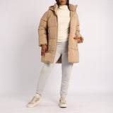Khaki Long Sleeve Puffer Hooded Jacket