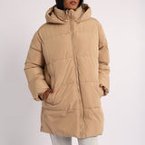Khaki Long Sleeve Puffer Hooded Jacket