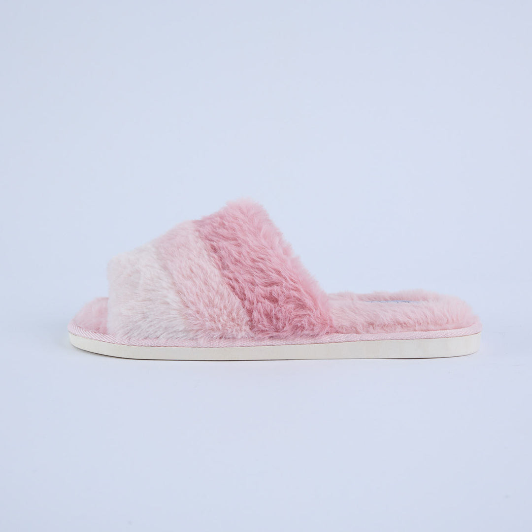 LADIES CIARRA PINK FUR OPEN TOE BEDROOM SLIPPER