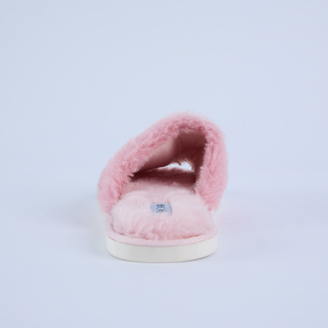 LADIES CIARRA PINK FUR OPEN TOE BEDROOM SLIPPER