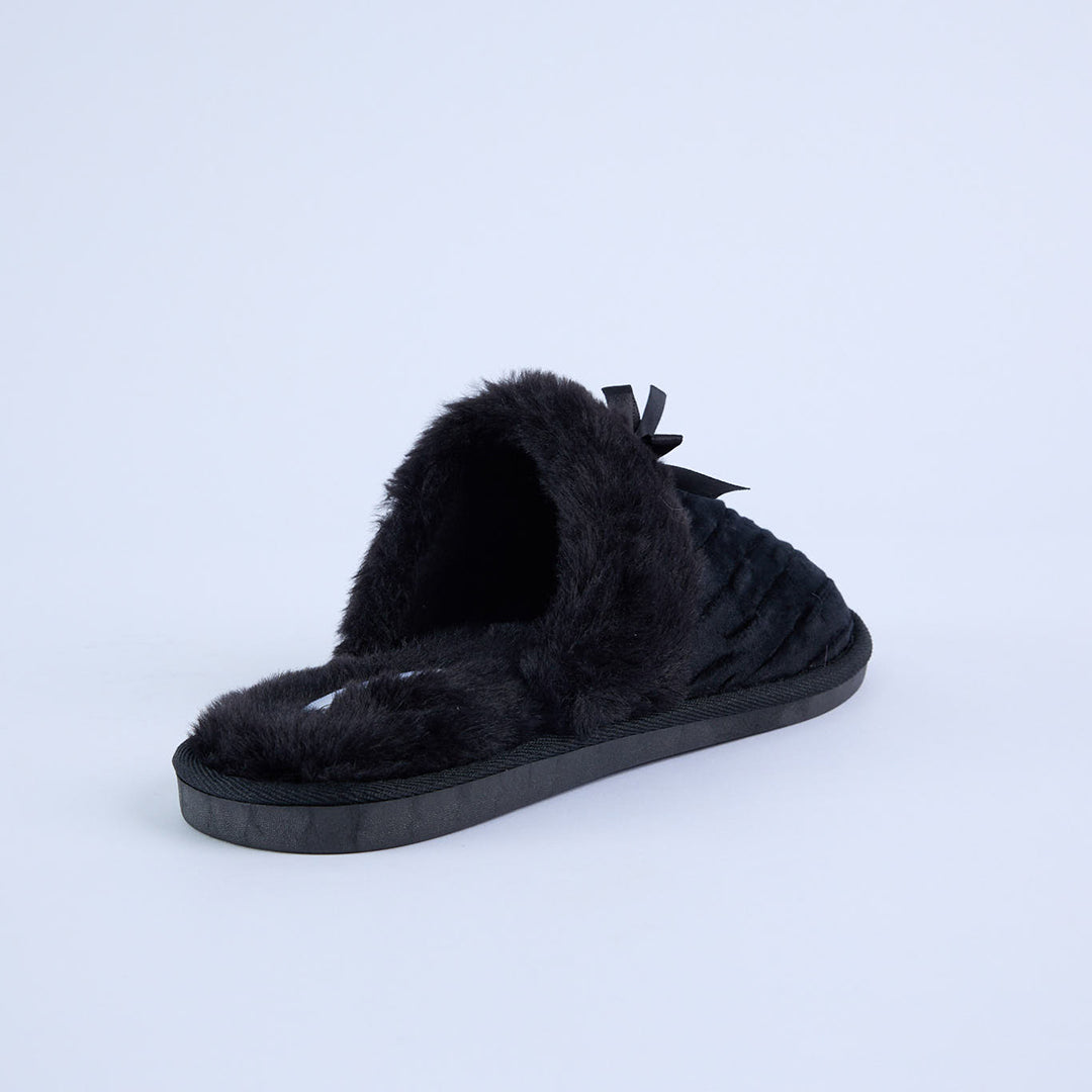 LADIES CIARRA BLACK SATIN BEDROOM SLIPPER
