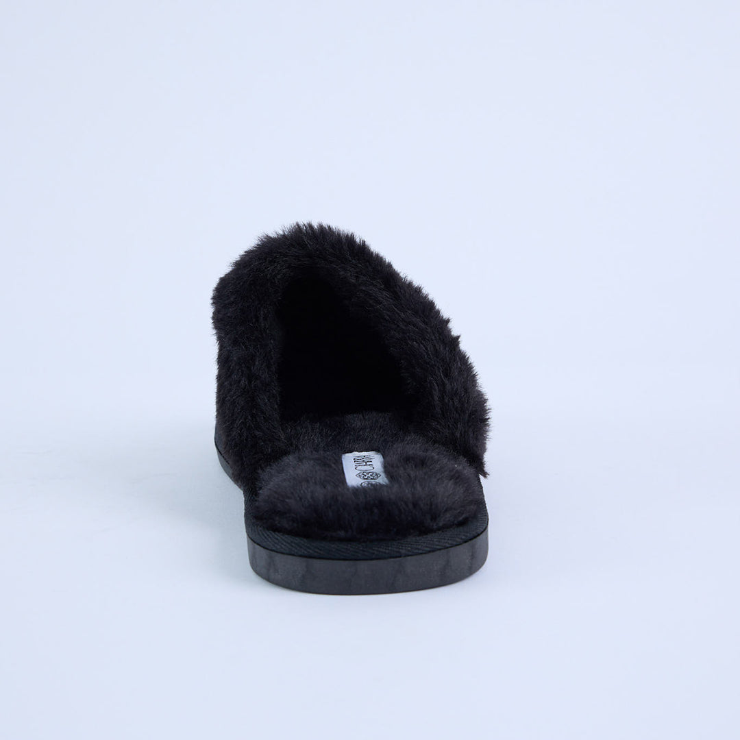 LADIES CIARRA BLACK SATIN BEDROOM SLIPPER